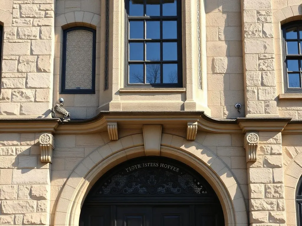 Restored limestone facade detail